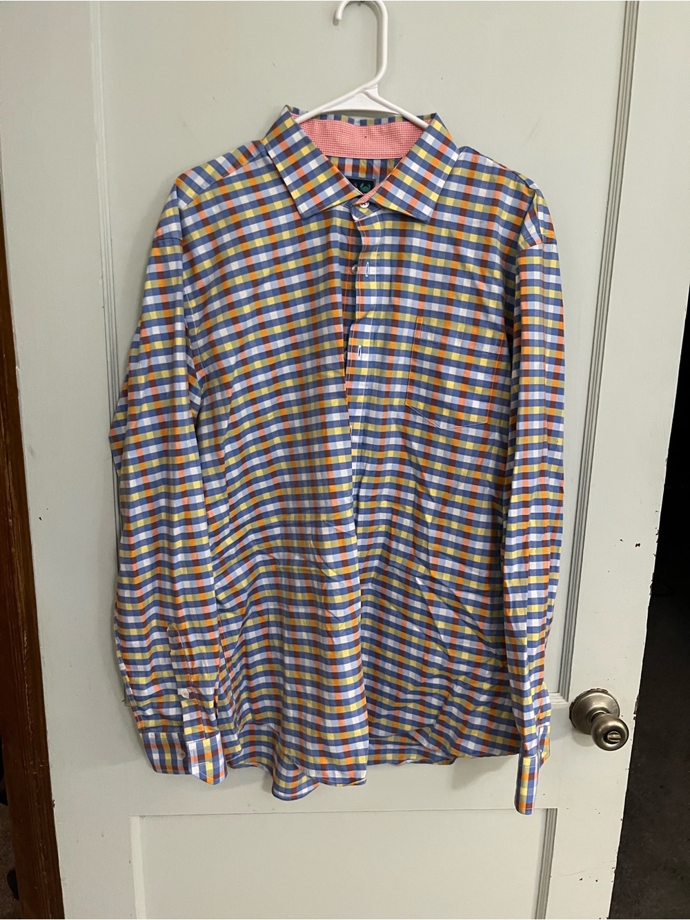 Men's Multicolor Check Button-Down Shirt - Blue, Yellow & Orange
